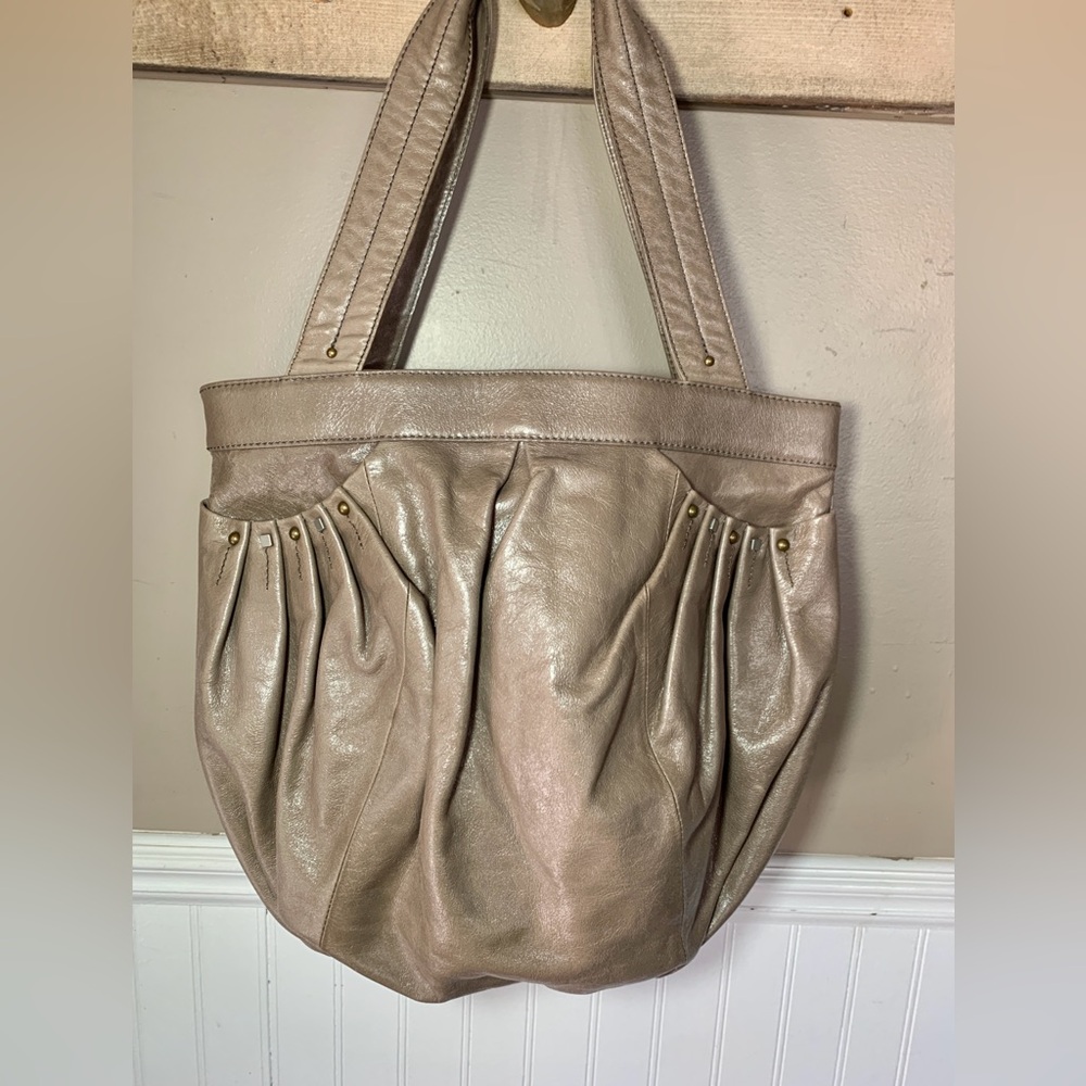 HOBO International Tan Leather Satchel Bucket Handbag Tote Bag